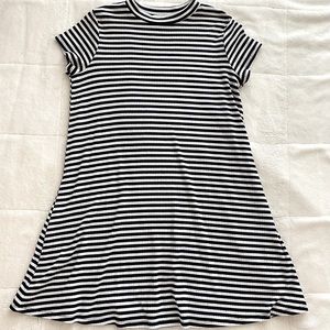 Black and white striped, loose fitting t-shirt dress